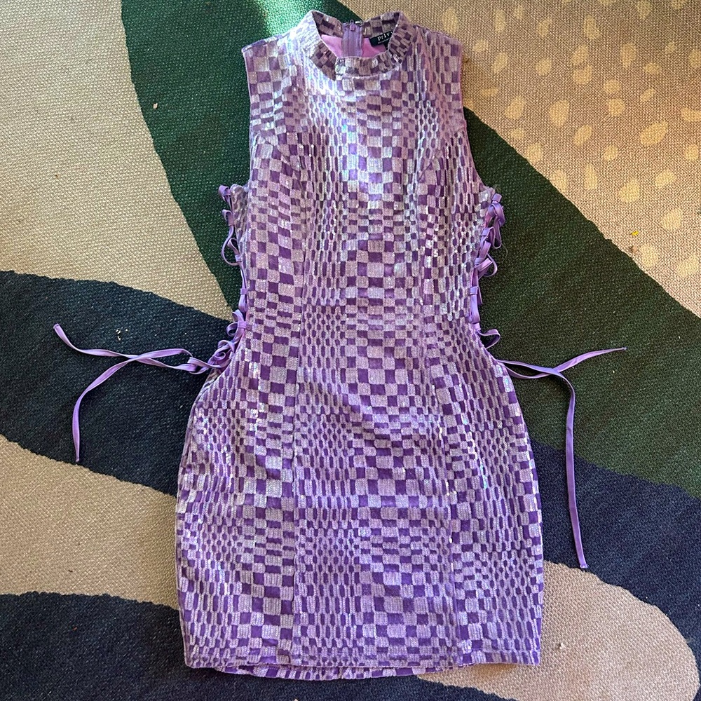 Purple Sequin Cut Out Mini Dress